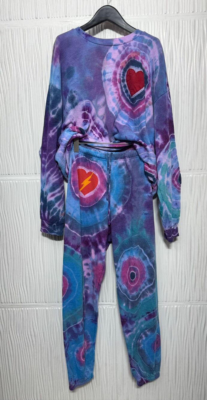 AVIATOR NATION Custom Dye Heart crewneck and jogger Set - Size L